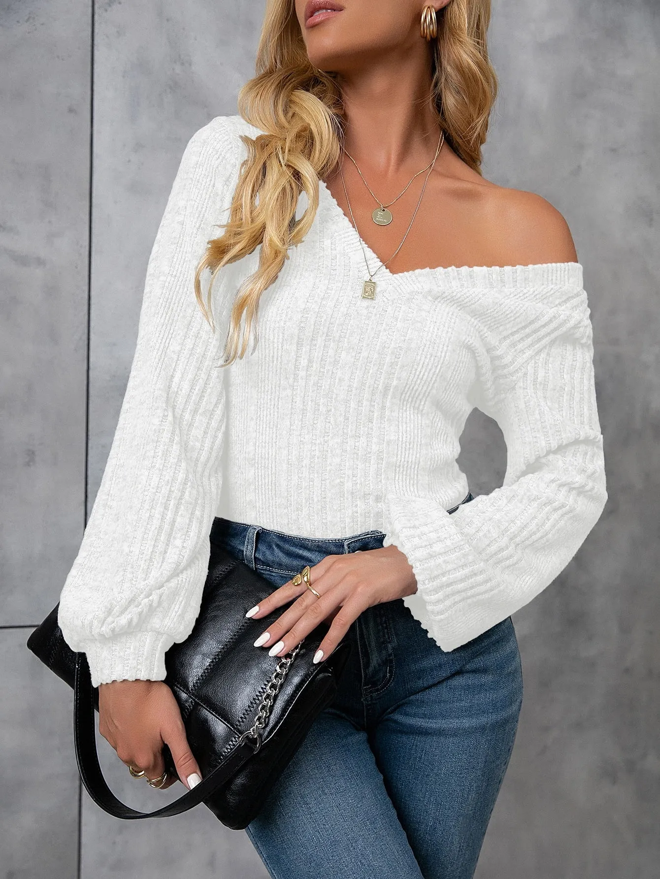 Stylish Rib-knit Tee with V-neck