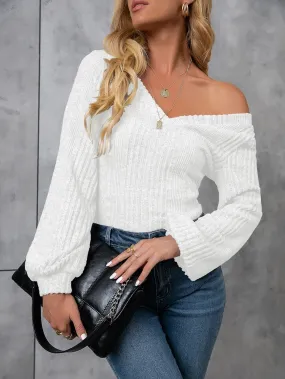 Stylish Rib-knit Tee with V-neck