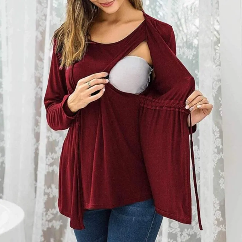 Stylish Solid Long-sleeve Nursing Tee