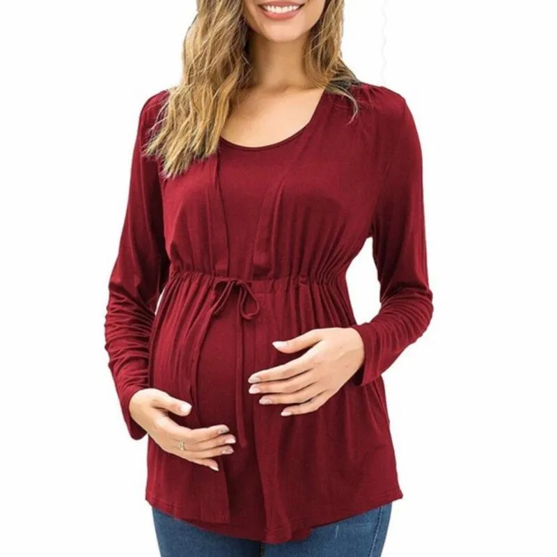 Stylish Solid Long-sleeve Nursing Tee