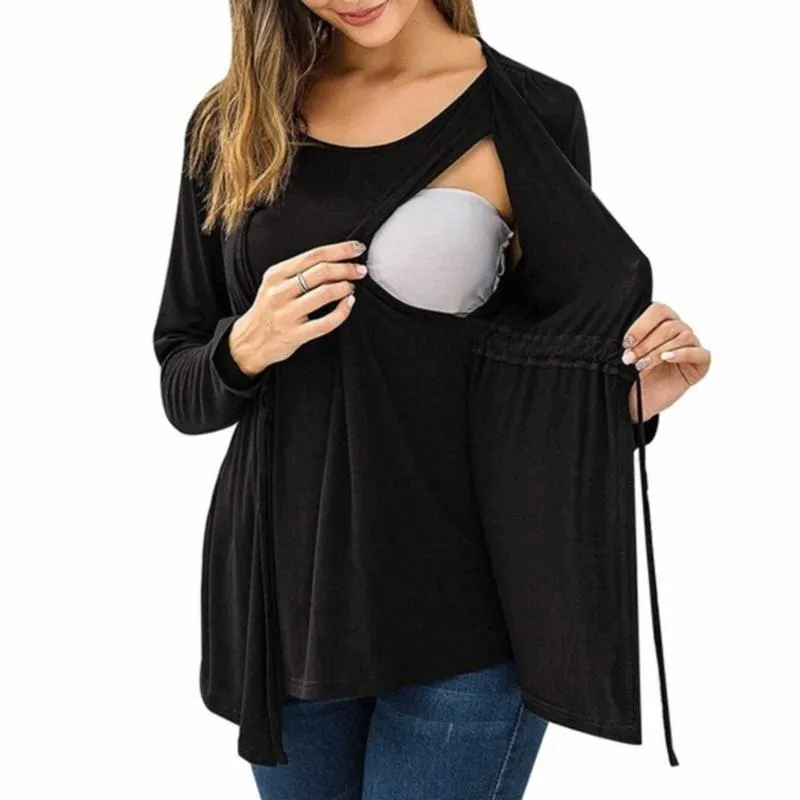 Stylish Solid Long-sleeve Nursing Tee