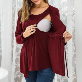 Stylish Solid Long-sleeve Nursing Tee