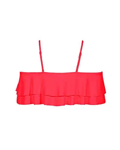 Stylish Spaghetti Shoulder Straps Off Shoulder Swim Top-Neon Red