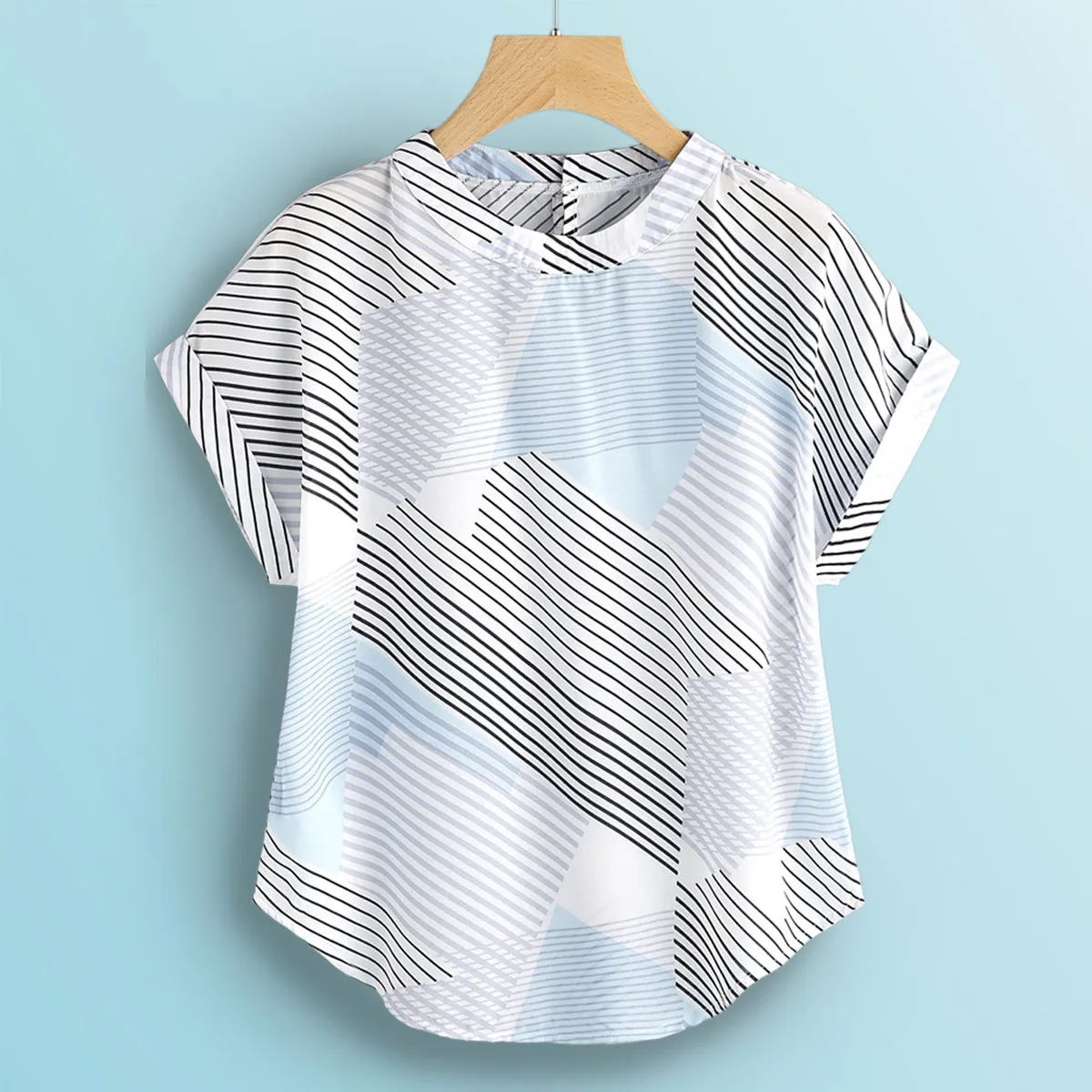 Stylish Turquoise Zig Zag Lines Tops For Women & Girls