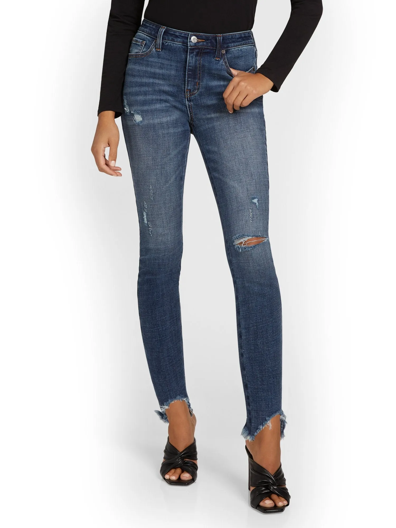 Tall Lexi Mid-Rise Super-Skinny Distressed Ankle Jeans - Dark Blue Wash