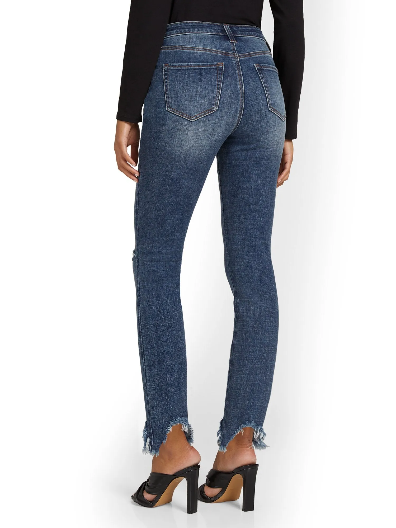 Tall Lexi Mid-Rise Super-Skinny Distressed Ankle Jeans - Dark Blue Wash