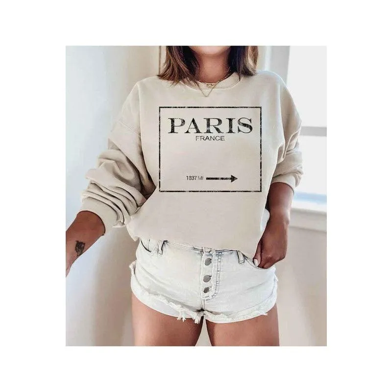 The Paris Graphic Crewneck Sweatshirt In Pink, Sand, White or Gray