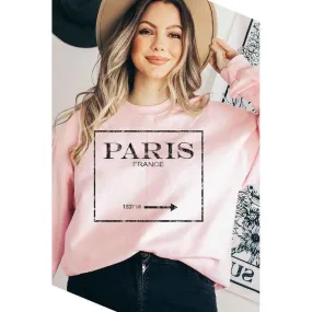 The Paris Graphic Crewneck Sweatshirt In Pink, Sand, White or Gray