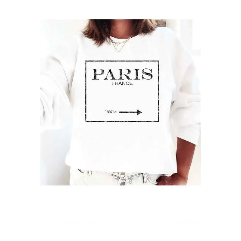 The Paris Graphic Crewneck Sweatshirt In Pink, Sand, White or Gray