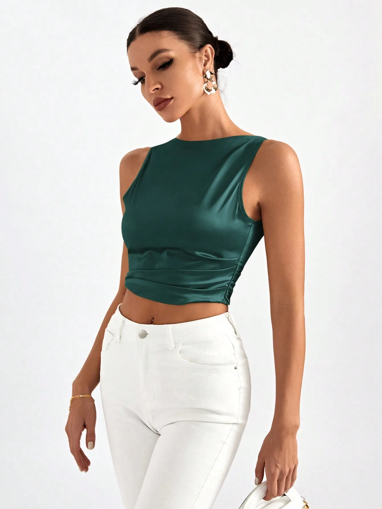 Tie Backless Crop Sleeveless Going Out Blouse