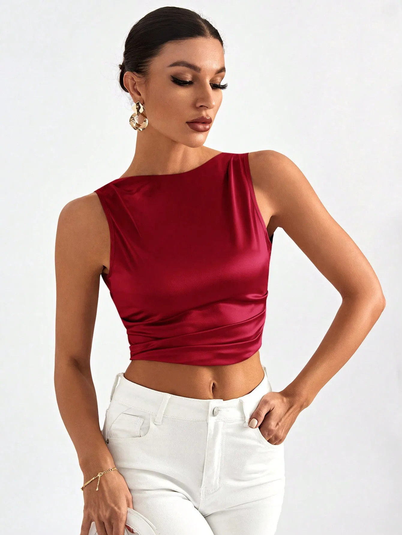 Tie Backless Crop Sleeveless Going Out Blouse