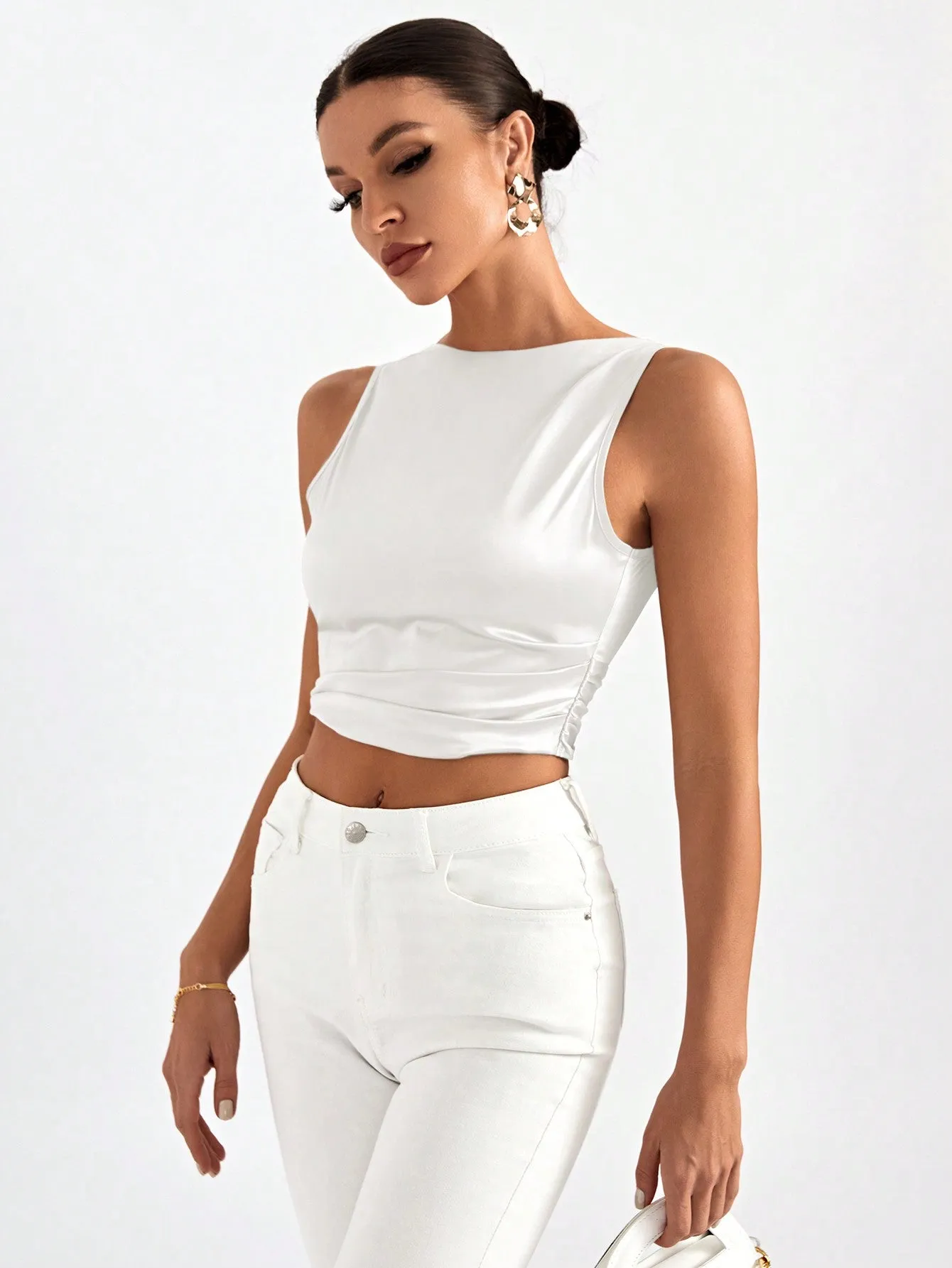 Tie Backless Crop Sleeveless Going Out Blouse