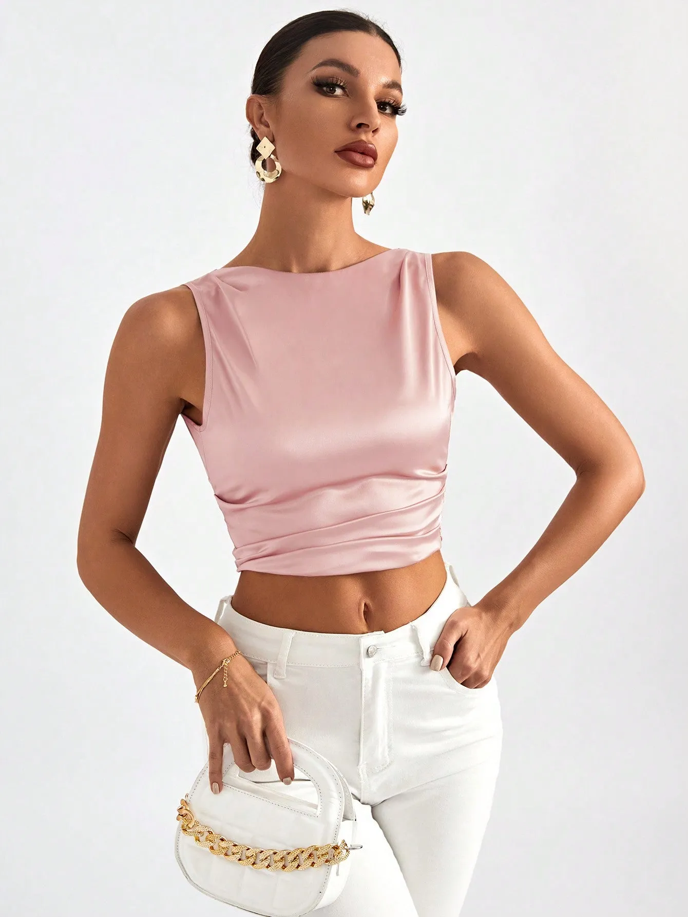 Tie Backless Crop Sleeveless Going Out Blouse