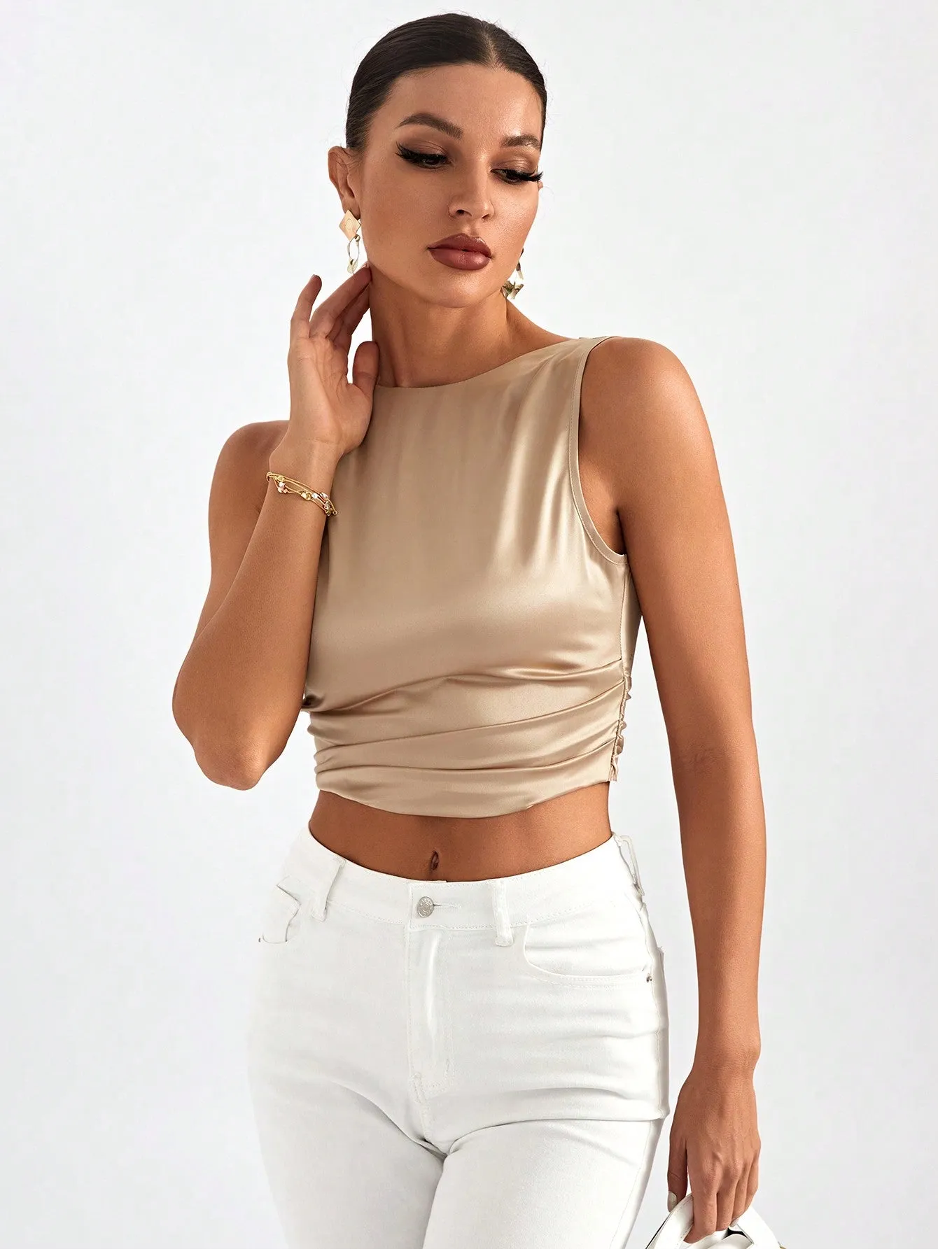 Tie Backless Crop Sleeveless Going Out Blouse