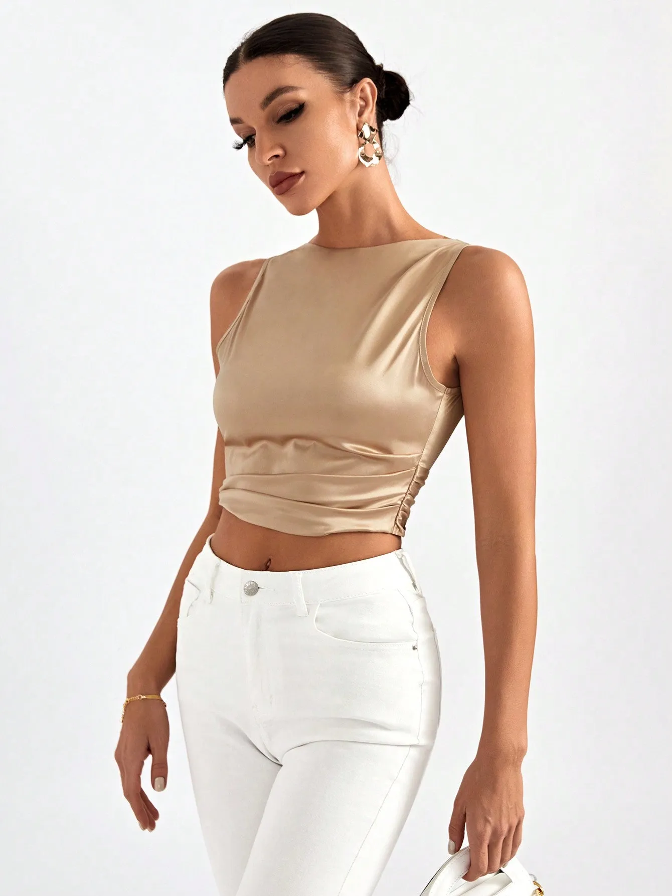 Tie Backless Crop Sleeveless Going Out Blouse