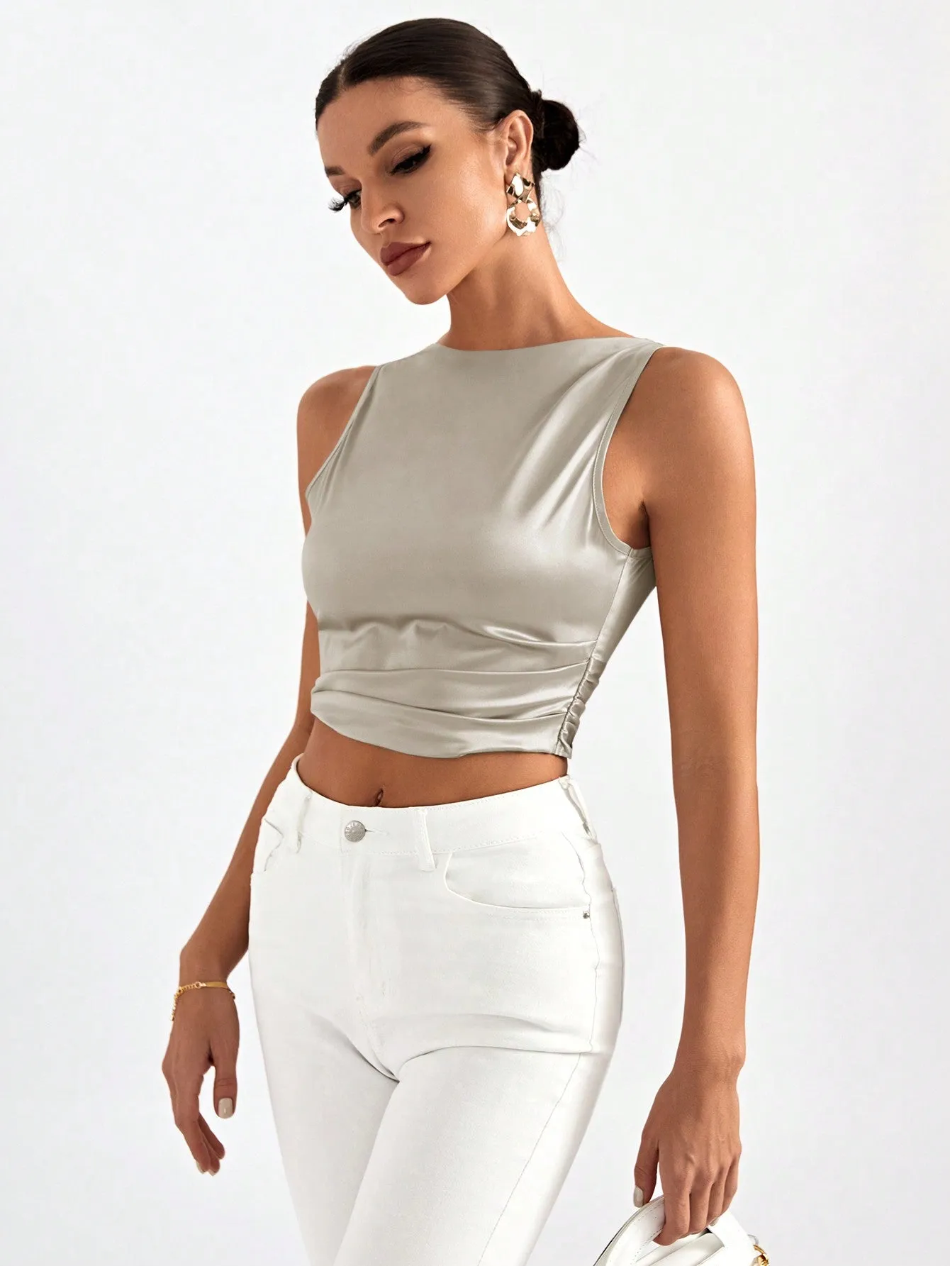 Tie Backless Crop Sleeveless Going Out Blouse