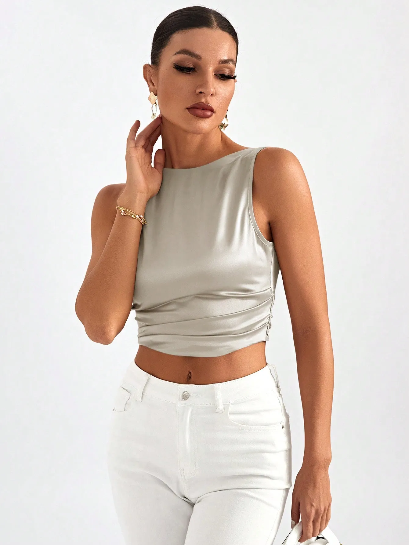 Tie Backless Crop Sleeveless Going Out Blouse