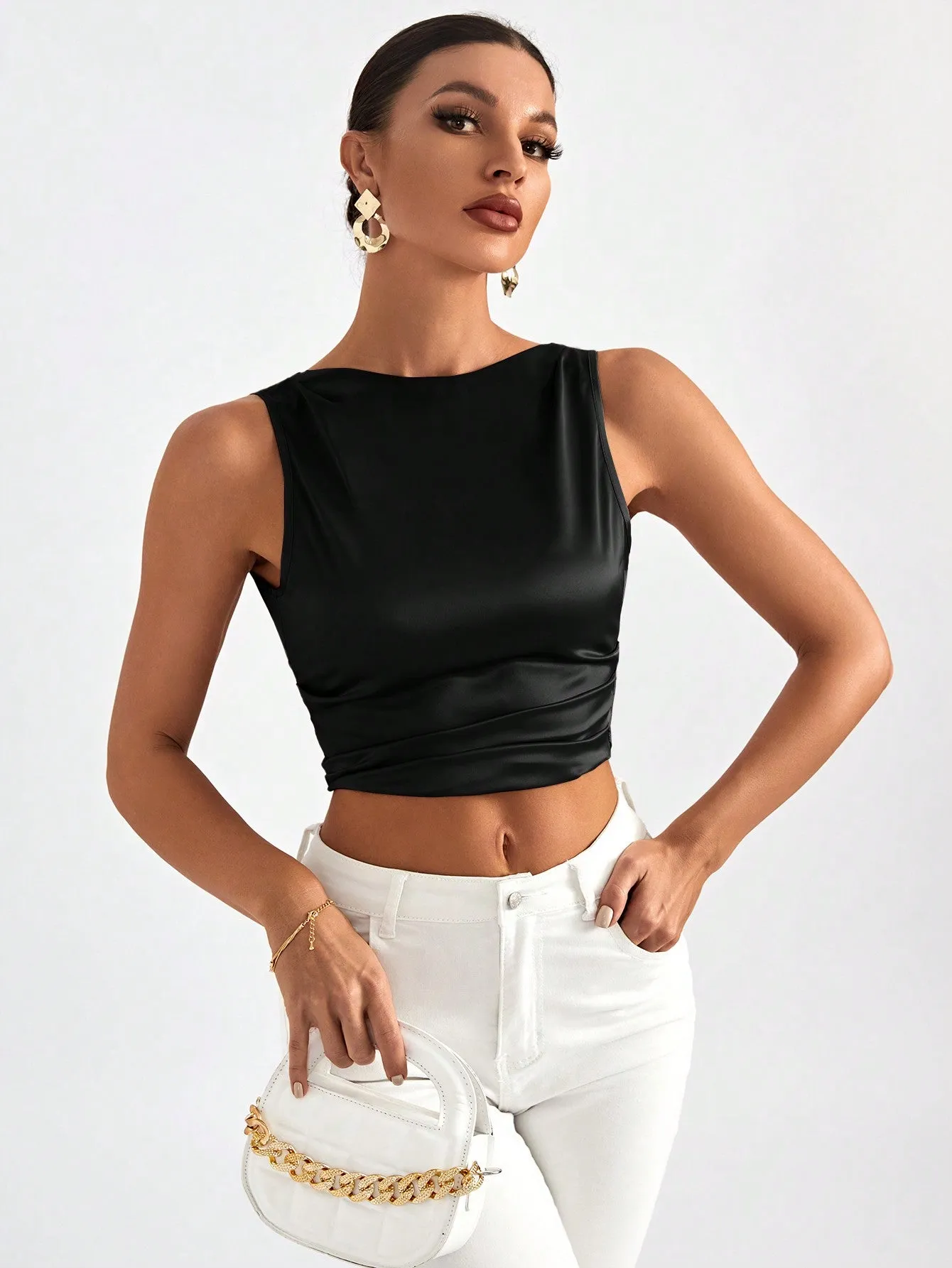 Tie Backless Crop Sleeveless Going Out Blouse