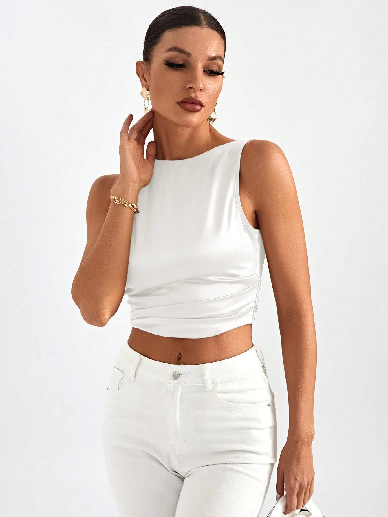 Tie Backless Crop Sleeveless Going Out Blouse