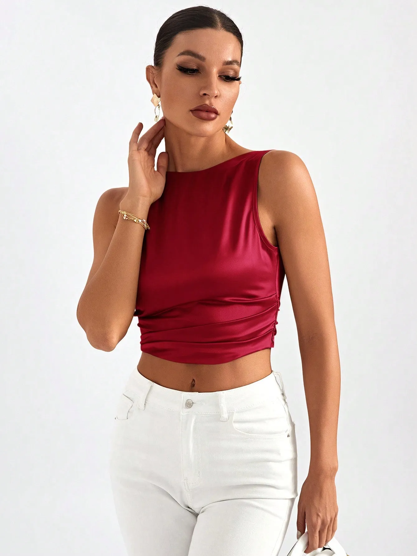 Tie Backless Crop Sleeveless Going Out Blouse