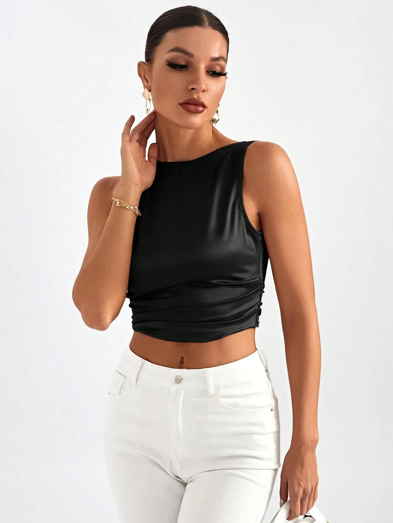 Tie Backless Crop Sleeveless Going Out Blouse