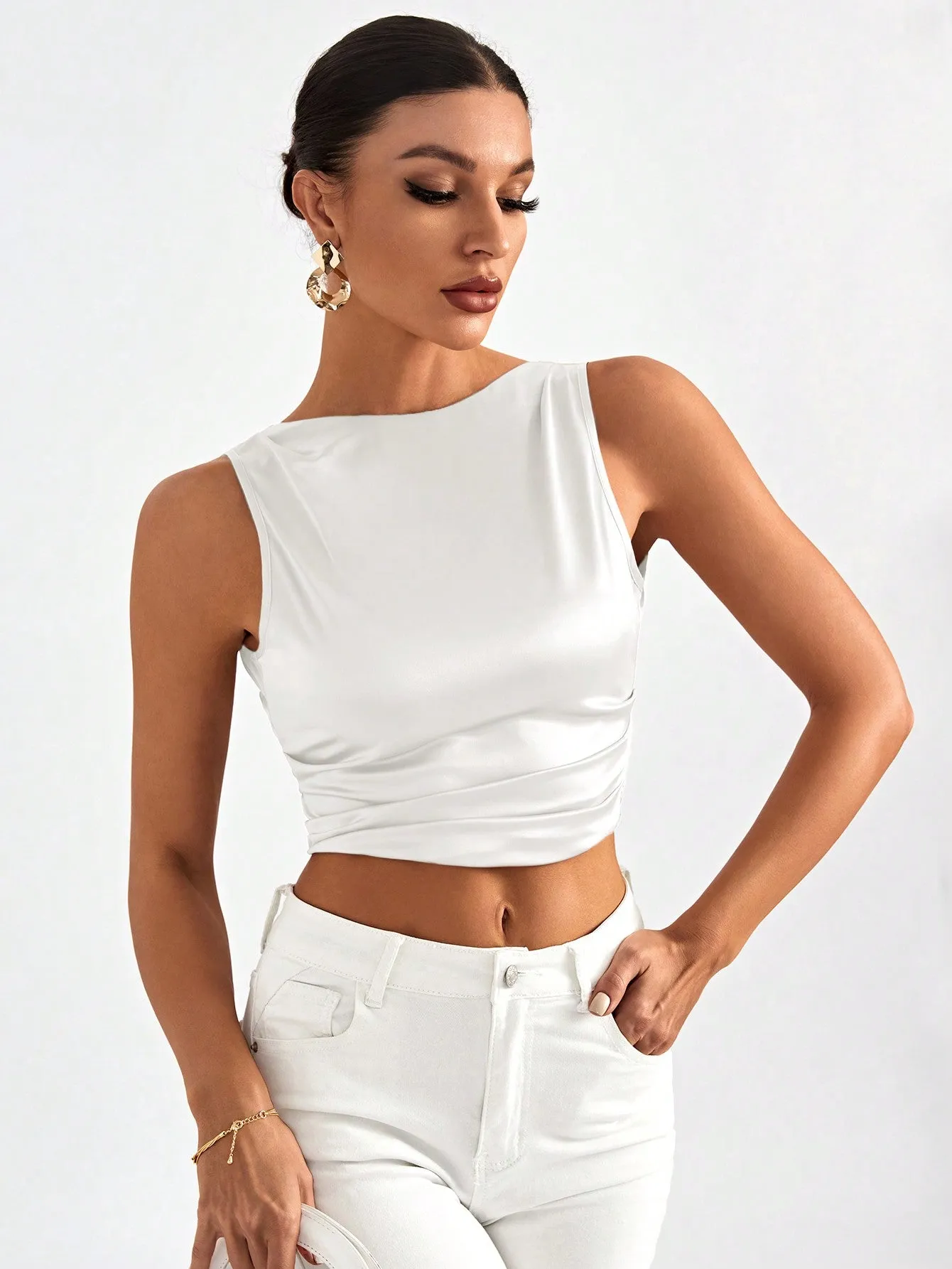 Tie Backless Crop Sleeveless Going Out Blouse