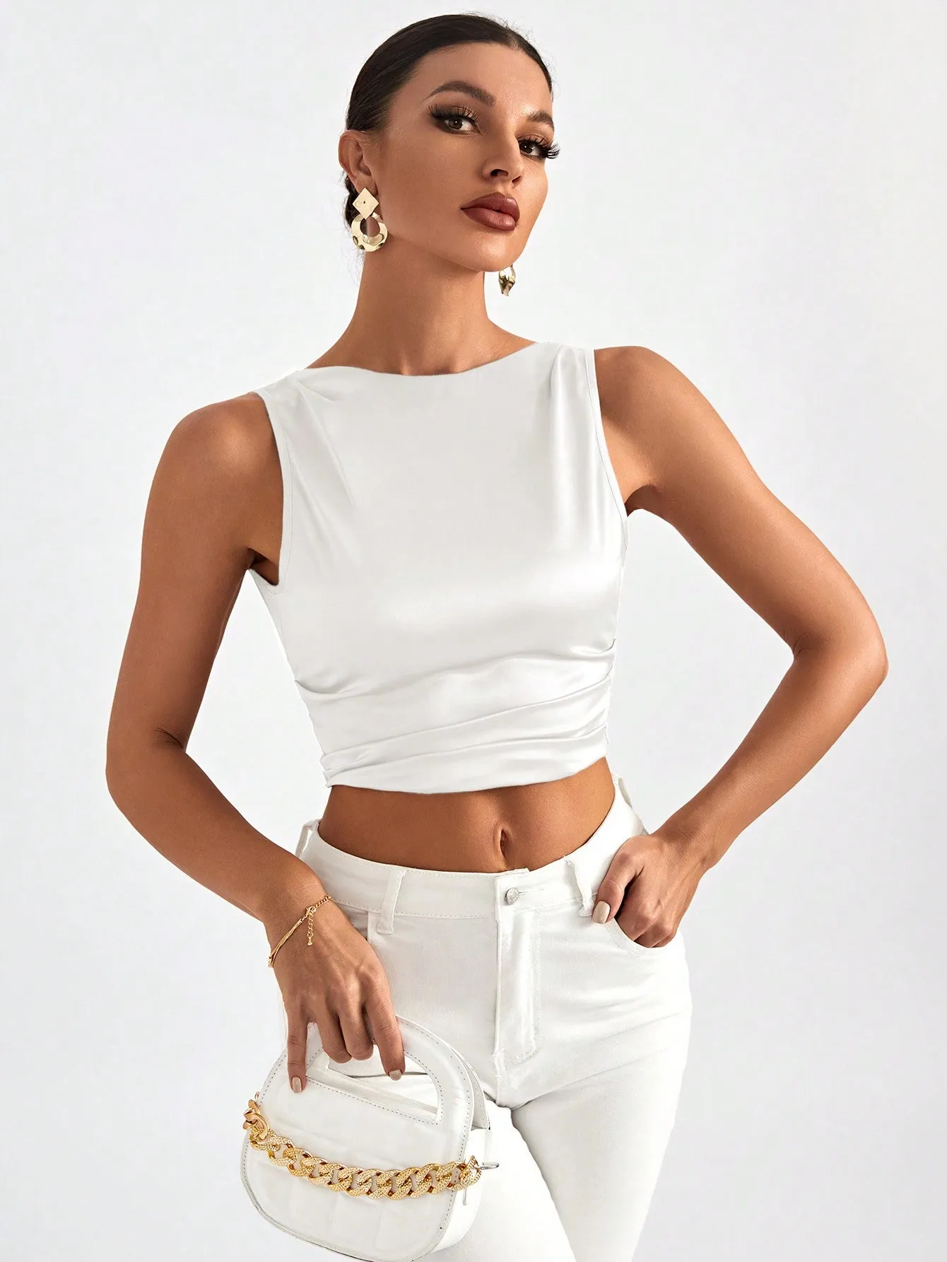 Tie Backless Crop Sleeveless Going Out Blouse