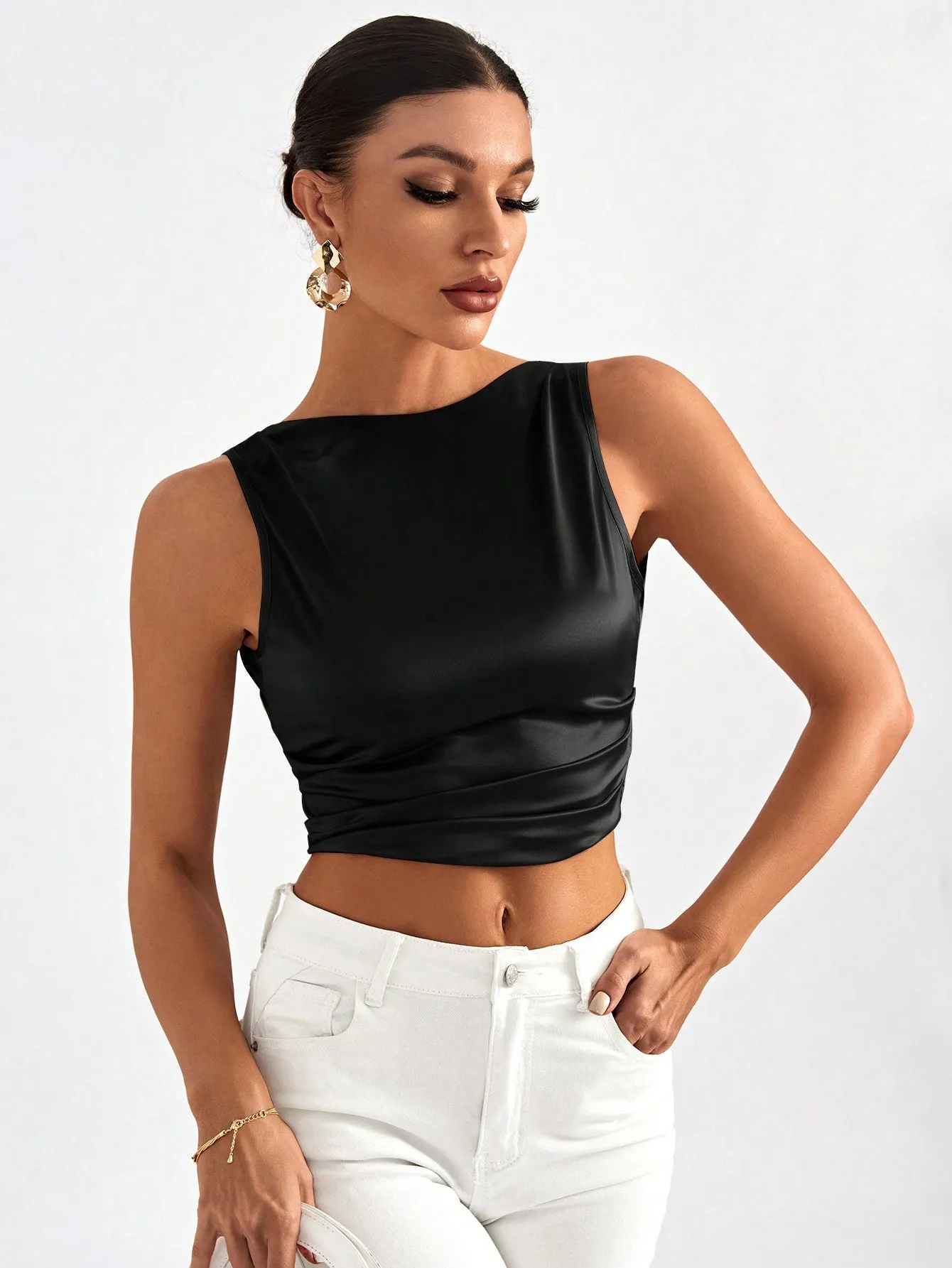 Tie Backless Crop Sleeveless Going Out Blouse