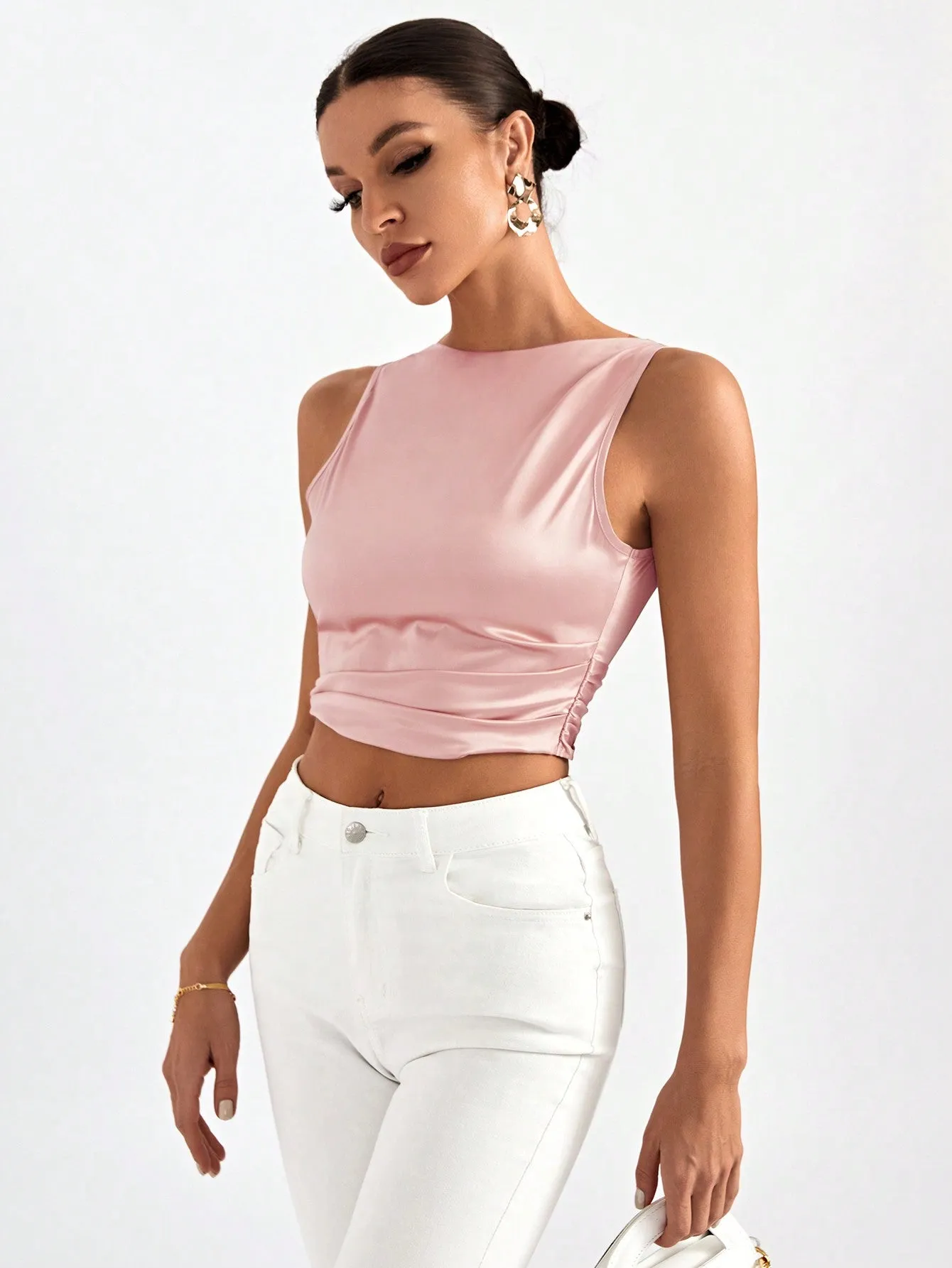 Tie Backless Crop Sleeveless Going Out Blouse