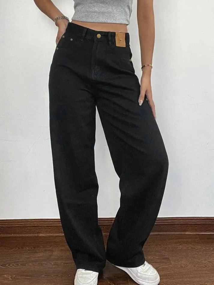 Versatile Black High Rise Boyfriend Jeans