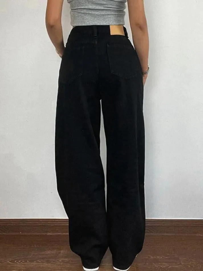 Versatile Black High Rise Boyfriend Jeans