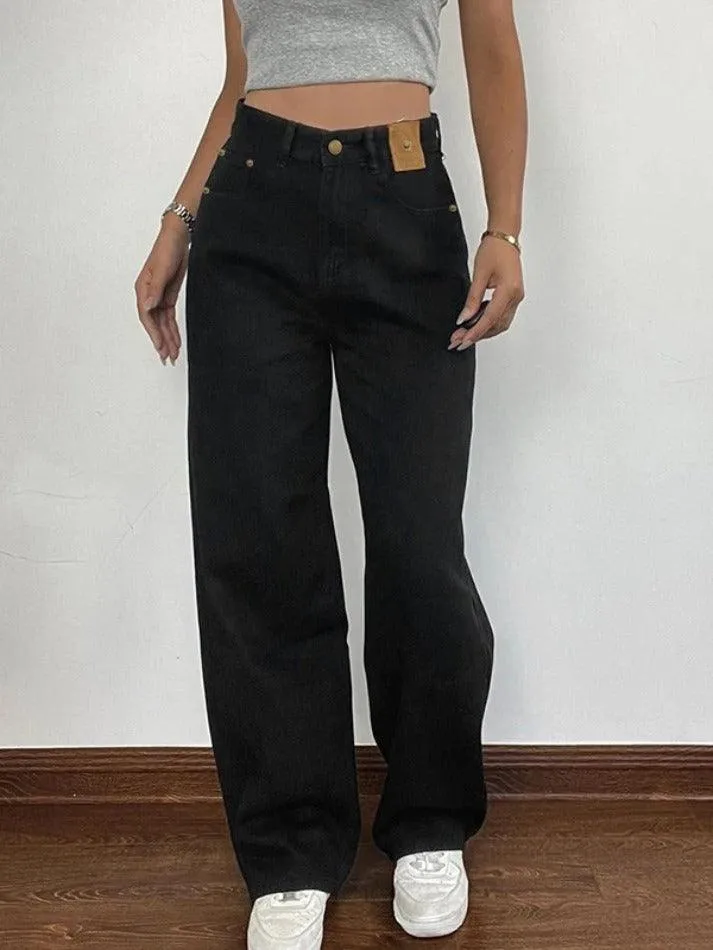 Versatile Black High Rise Boyfriend Jeans