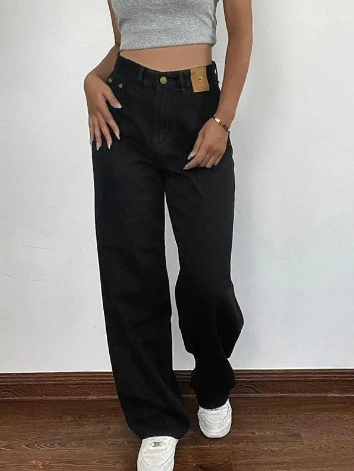 Versatile Black High Rise Boyfriend Jeans