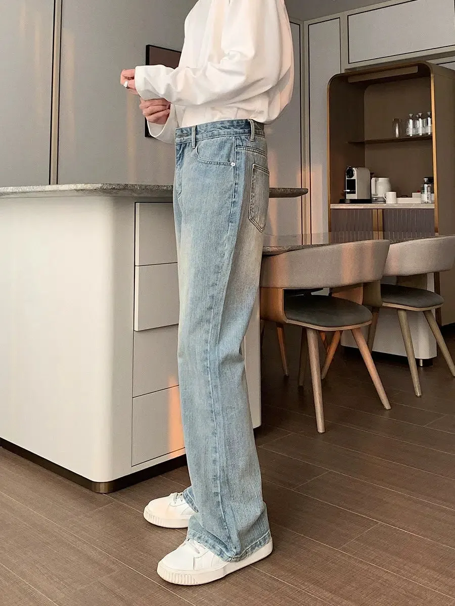 Versatile Light Blue Straight-leg Jeans