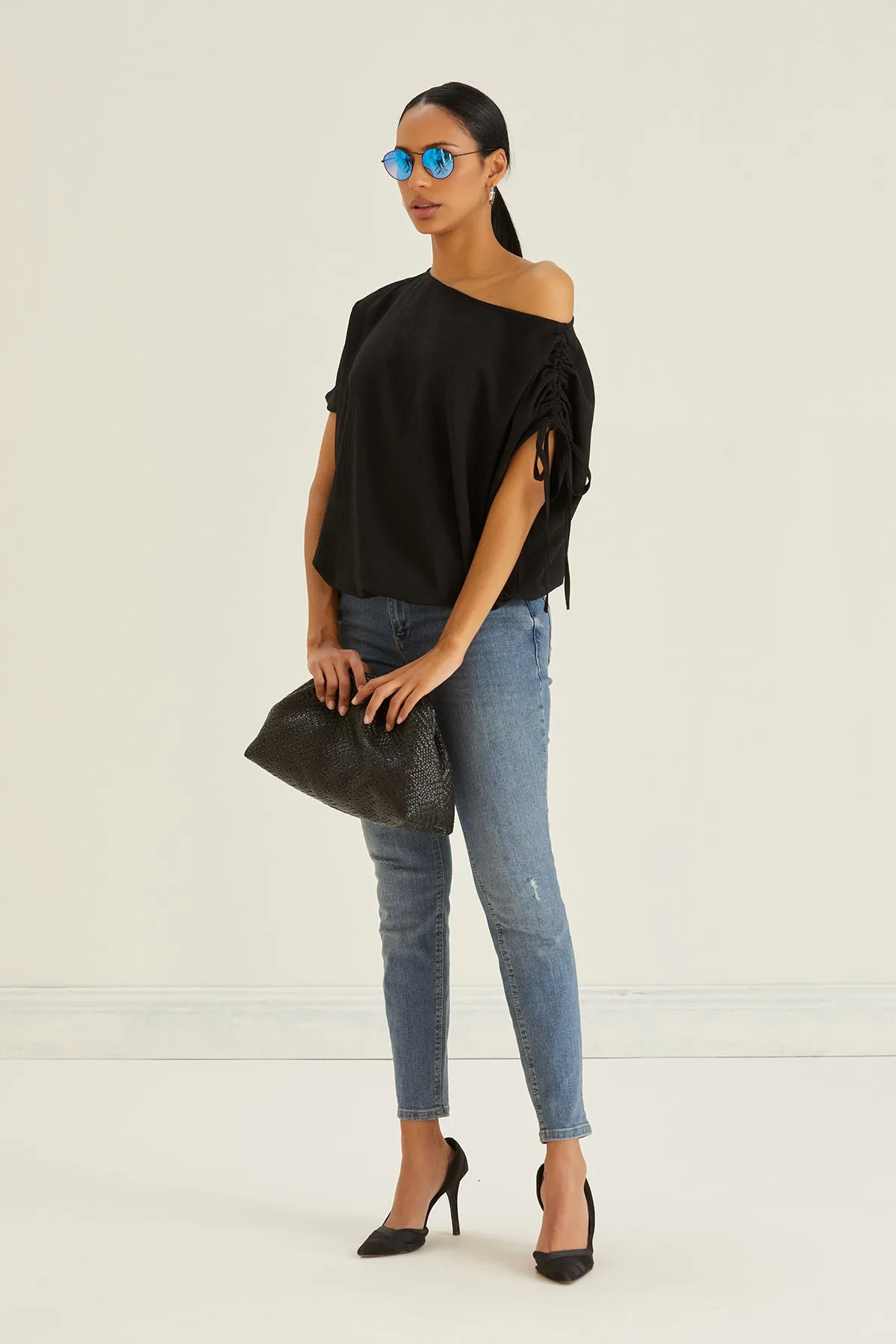 Versatile Off-Shoulder Black Oversized Top