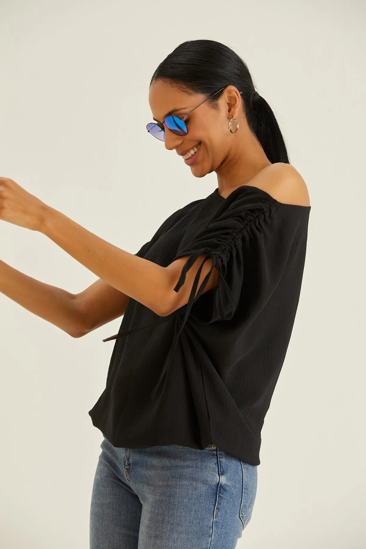 Versatile Off-Shoulder Black Oversized Top