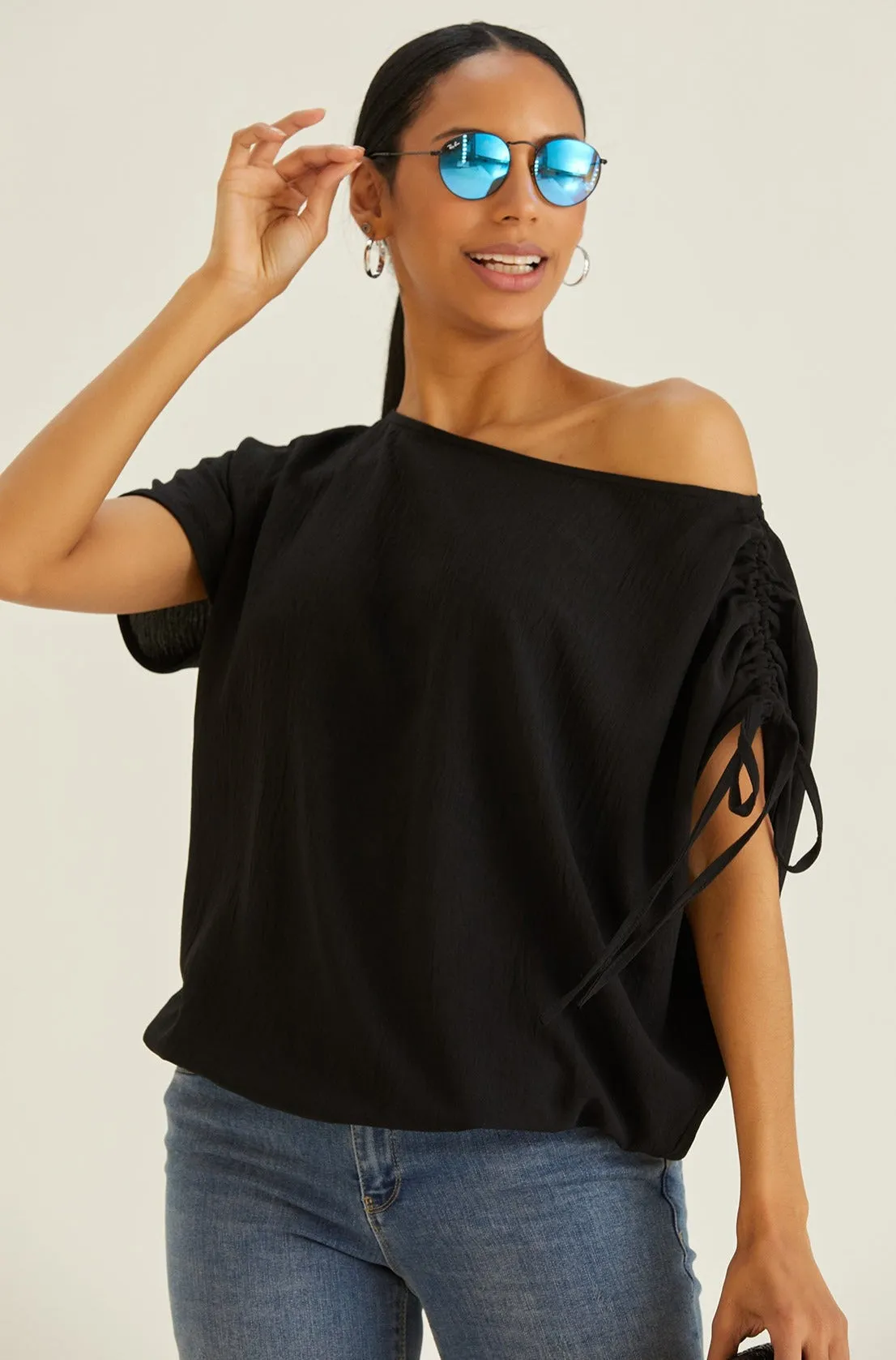 Versatile Off-Shoulder Black Oversized Top