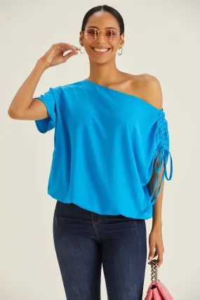 Versatile Off-Shoulder Blue Oversized Top