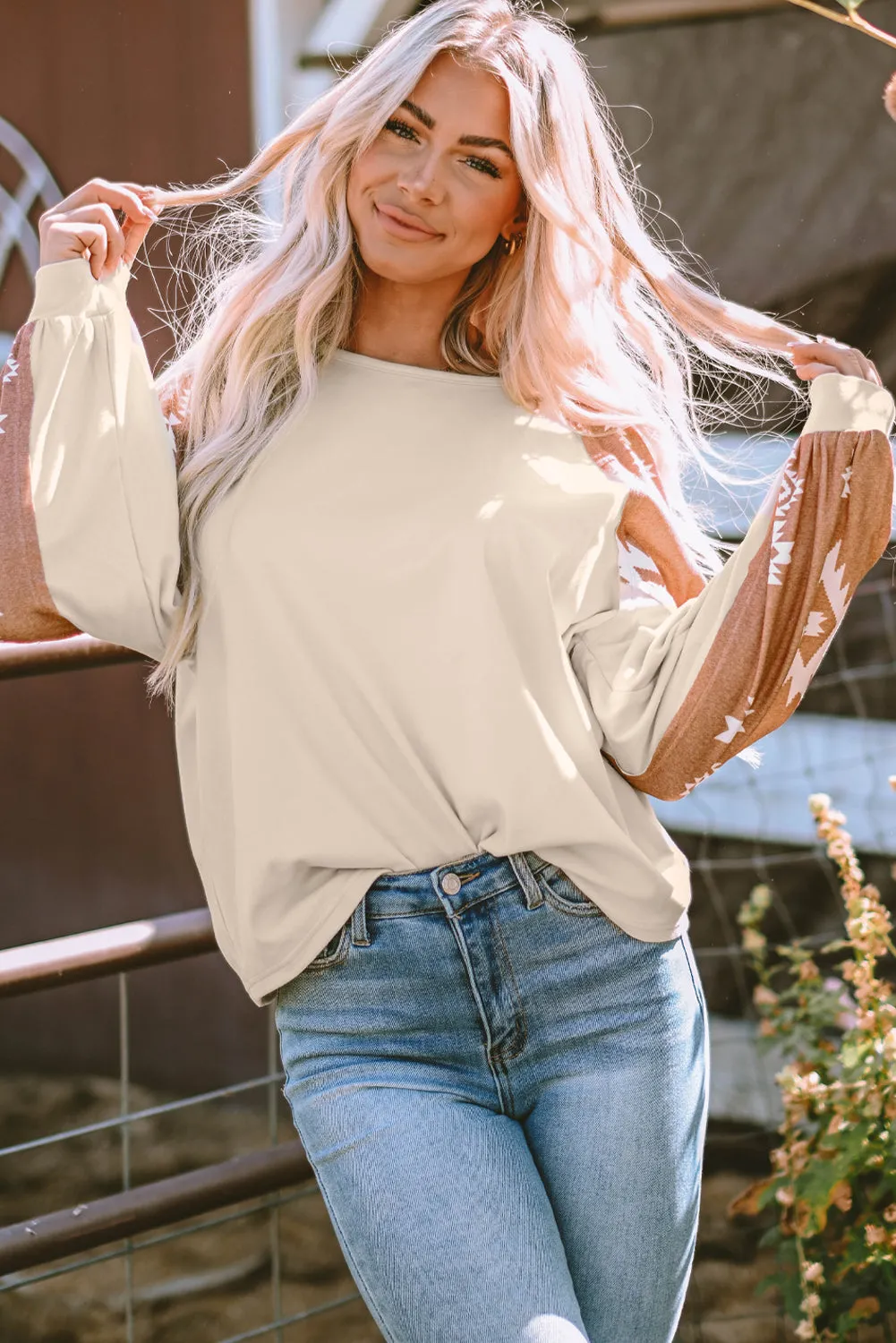 Western Patch Long Sleeve Top