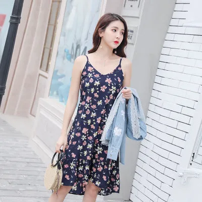 Women Beach Ruffle Collar Floral Cami Dress Fresh Looking Strap Beachwear