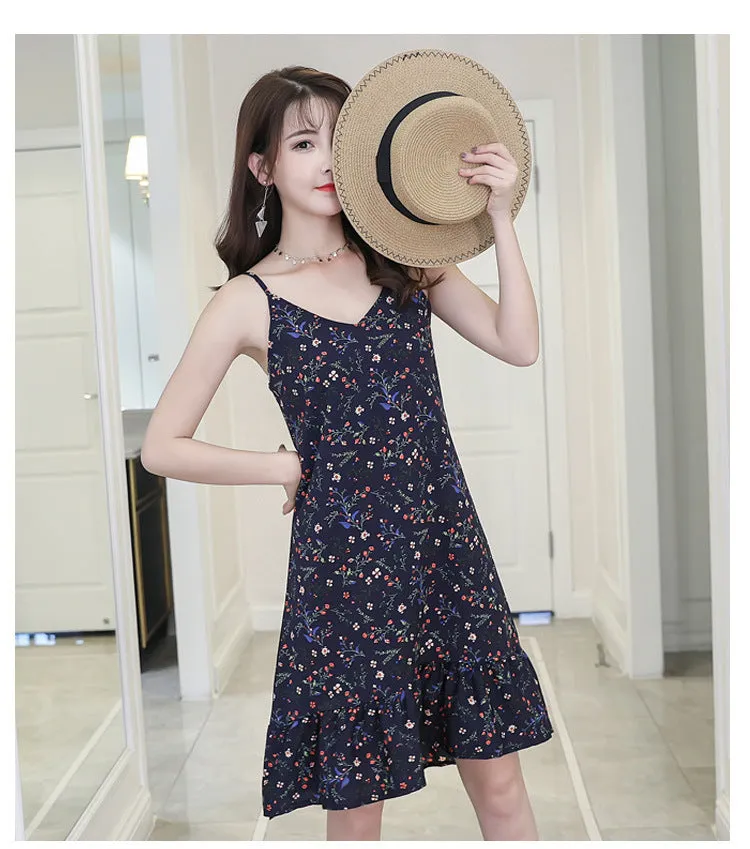 Women Beach Ruffle Collar Floral Cami Dress Fresh Looking Strap Beachwear