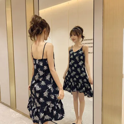 Women Beach Ruffle Collar Floral Cami Dress Fresh Looking Strap Beachwear