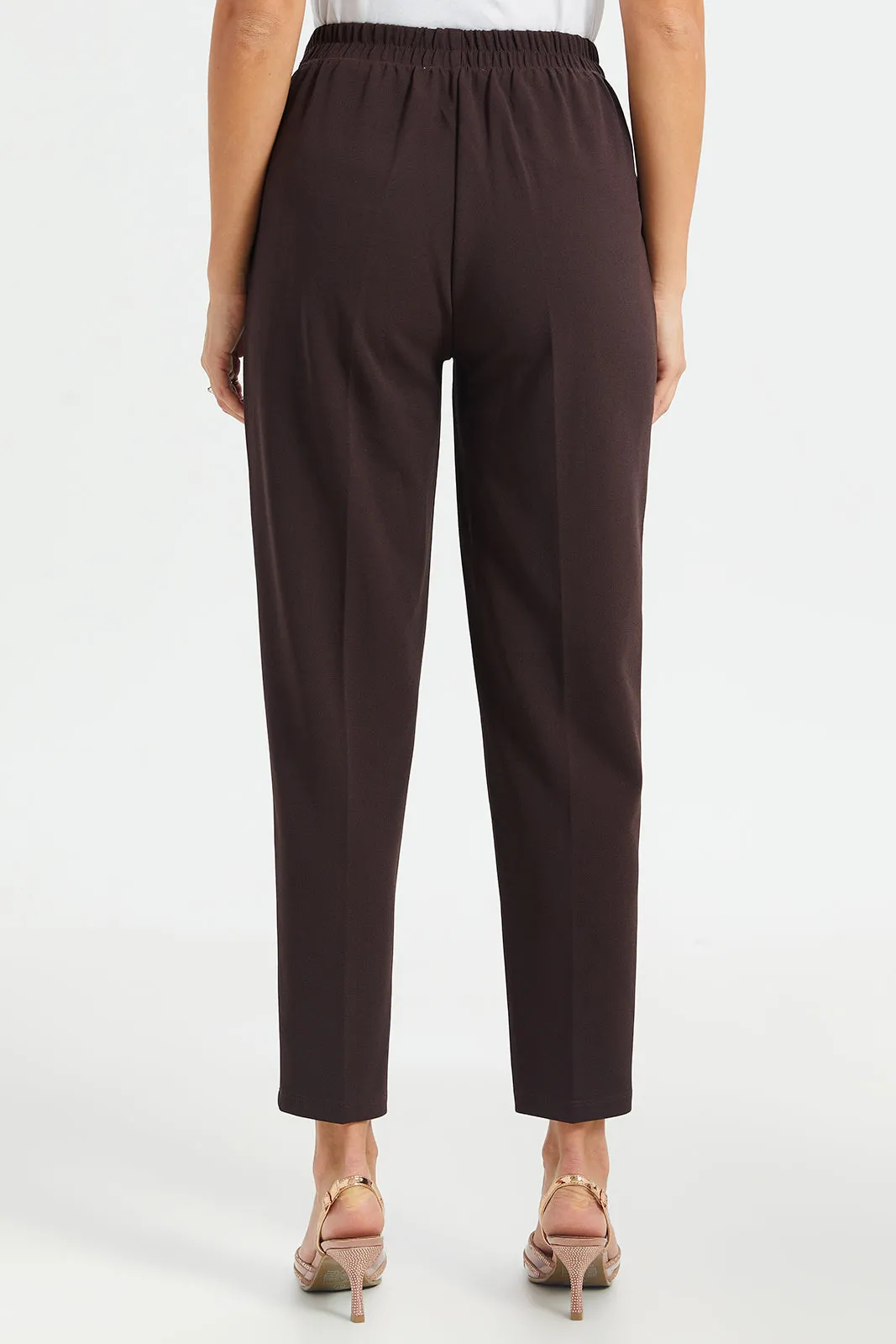 Women Brown Tapered Waist Detail Trouser