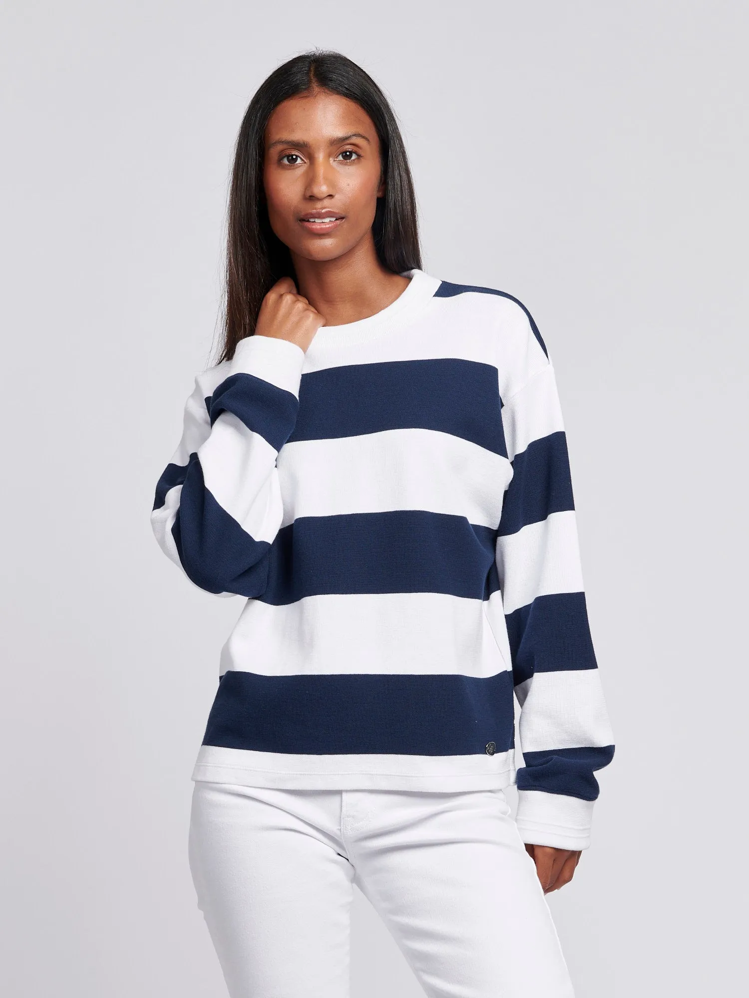 Womens Textured Stripe Sweatshirt in Navy Iris